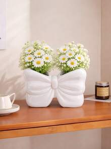 1pc Pink/White Bow Vase, Decorative Vase, Tabletop Centerpiece, Home/Living Room Decor - Multicolor - View 3