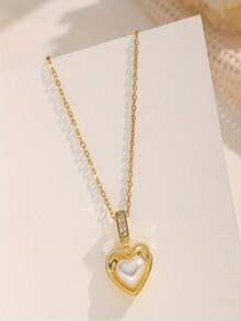 1件心形吊坠闪亮项链，浪漫时尚休闲复古日常佩戴，适合街头、派对、假日等场合，OPP袋包装 - 金黃色 - 查看 4