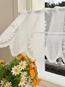 一套白色两片装轻薄透明蕾丝窗帘，饰有花卉和蝴蝶图案 - 半透明半帘，杆袋式设计，适用于卧室、客厅、厨房、浴室和衣柜装饰，客厅窗帘 | 房间装饰 - 雙生花-白色 - 查看 4