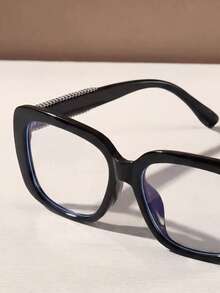 1 Pair Unisex Fashion Clear Lens Glasses, Suitable For Daily Use, Computer, Reading, Gaming, TV, And Mobile Devices - Black Flat - View 3