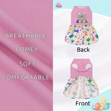 1 pieza Vestido de mascota con estampado de conejo de Pascua, adecuado para perros pequeños/medianos, gatos, disfraz de fiesta de Pascua - Rosa - Ver 3