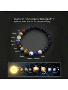 1件装时尚八大行星串珠手链，男士天然石瑜伽脉轮手链，星空风格合成石手链，男女通用 - 彩色 - 查看 2