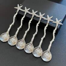 【海洋之星】金银星形勺子套装 - 6件套，完美适用于海边婚礼和派对甜点 - 优雅的咖啡茶匙 - 彩色 - 查看 10