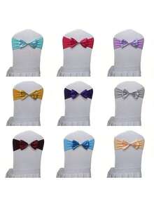 10条/25条装氨纶椅套蝴蝶结，优质弹力椅套带，带扣滑扣，通用弹力椅带，适用于婚礼、派对、仪式、招待会、宴会装饰 - 彩色 - 查看 4