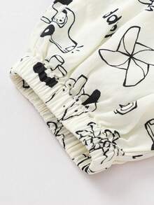 Balabala Kids Casual Pants, Boys & Girls, All-Over Print, Elastic Cuff Lantern Pants Summer 2026 - White and Black - View 6