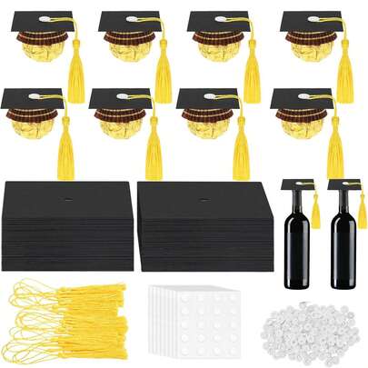 20 chiếc/5 chiếc trang trí sôcôla hình mũ tốt nghiệp, mũ mini có tua rua dùng trang trí bánh cupcake, đồ dùng trang trí tiệc tốt nghiệp