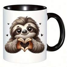 1pc Cute Sloth Design Ceramic Coffee Mug, 11oz Reusable Cup, Hand Wash, White Beverage Cup Suitable For Coffee Lovers, Unisex - Black - View 6