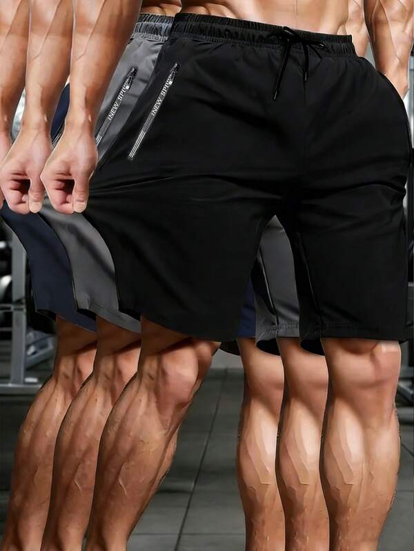 Pantalones cortos para hombres de secado rápido con bolsillos con cremallera, pantalones cortos deportivos ligeros para exteriores y running, adecuados para gimnasio, fitness y viajes