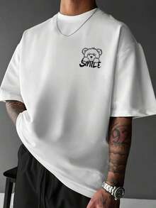 Men's T-Shirt With Smile Print, Simple Shirt 100% Cotton - Grey - View 2