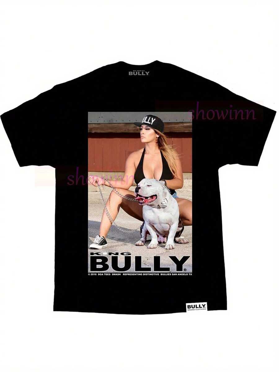 Plus Size-Funny Men's And Women's Round Neck T-Shirt Women's Fashion T-Shirt,Street Style- Casual Printed T-Shirt- Men's Casual Graphic T-Shirt- King Bully Brand Smash Pit Bull& Homies Sexy DGA Angels Model T Print, Black Crew Neck Short Sleeve Tee For Casual Attire, All-Season Comfort, Comfortable Clothing |   Bold Print - 黑色 - 查看 1