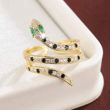 1pc Unique Snake Design Zirconia Inlaid Adjustable Open Ring For Women - Multicolor - View 5
