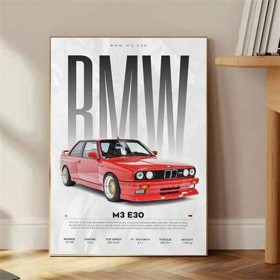 1件经典红色高性能赛车墙画，豪华汽车高清帆布印刷海报，适用于家居客厅卧室，无框