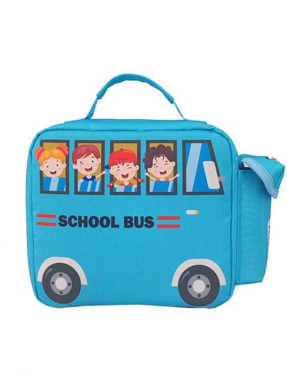 Kids Cute School Bus Lunch Bag, Sky Blue & Yellow Pattern, Loved By Children, Suitable For School, Picnic, Outdoor Activities, Great Gift For Back To School, Holidays, Birthdays