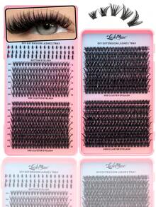 1302片/651片 30D+50D+80D+100D 大容量单根假睫毛簇，含下睫毛，D型卷度 0.31-0.63英寸，DIY假睫毛簇，自然妆效，浓密纤长，超柔软轻盈，可重复使用的单根分段式假睫毛 - 黑色 - 查看 12