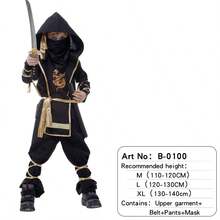 Kids Black & Gold Full Set Cosplay Outfit, Including Mask, Belt, Top, Pants, Boys' Holiday Performance Costume - Multicolor - View 13
