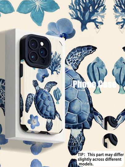 1个简约个性化海洋元素花卉图案竖条纹仿皮软壳手机保护套，适合作为礼物送给朋友和爱人，兼容苹果 17/17AIR/17PRO/17PROMAX