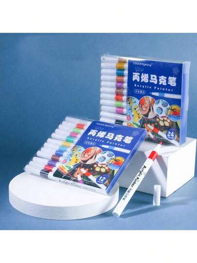 Bộ 12/24/36/48 bút vẽ acrylic đang thịnh hành, bút acrylic gốc nước khô nhanh, lõi bông, sơn acrylic chống thấm nước dùng cho vẽ gốm sứ, bút vẽ màu nước nghệ thuật.