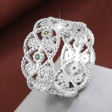 1pc Geometric Hollow Floral Arrangement Design Cubic Zirconia Inlaid Fashion Ring For Women - Multicolor - View 16