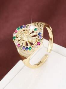 1枚经典圣母玛利亚设计立方氧化锆镶嵌可调节戒指，女士款 - 彩色 - 查看 3