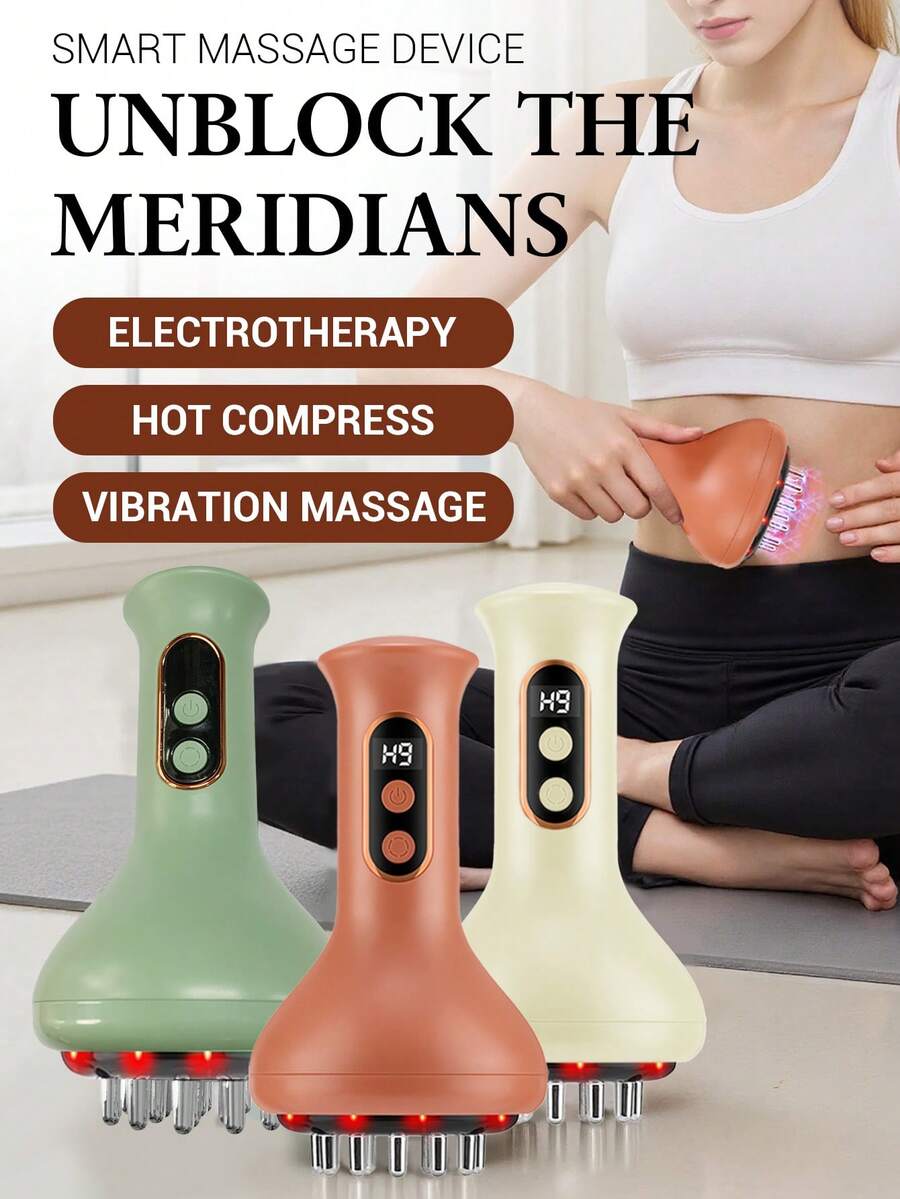 ENSSU 电动刷、电动按摩器、肌肉放松按摩器、皮肤按摩器和肌肉按摩工具，振动加热刮痧按摩器，适用于腿部、手臂、臀部、肌肉和下背部，1200mAh电池容量 - 彩色 - 查看 1