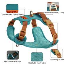 Conjunto de arnés táctico de alta resistencia para perros, adecuado para perros grandes, correa de pecho ajustable y antitracción, chaleco de servicio reflectante de fácil control para entrenamiento de mascotas - Agua verde azul - Ver 2
