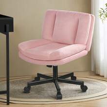 ALFORDSON Office Chair With Wide Seat And Crossed Legs, Adjustable Office Chair Without Armrests With Casters, Swivel PC Computer Chair With Crossed Legs For Home, Linen Fabric, Black - Pink - View 1