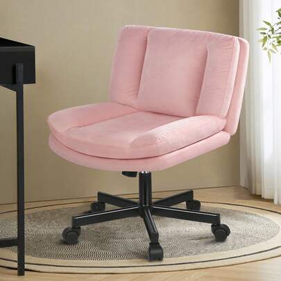 ALFORDSON Office Chair With Wide Seat And Crossed Legs, Adjustable Office Chair Without Armrests With Casters, Swivel PC Computer Chair With Crossed Legs For Home, Linen Fabric, Black