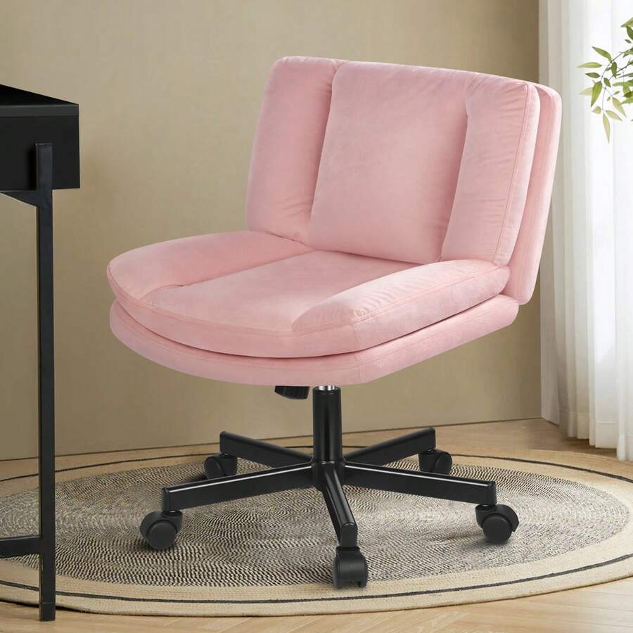 ALFORDSON Office Chair With Wide Seat And Crossed Legs, Adjustable Office Chair Without Armrests With Casters, Swivel PC Computer Chair With Crossed Legs For Home, Linen Fabric, Black - Pink - View 1