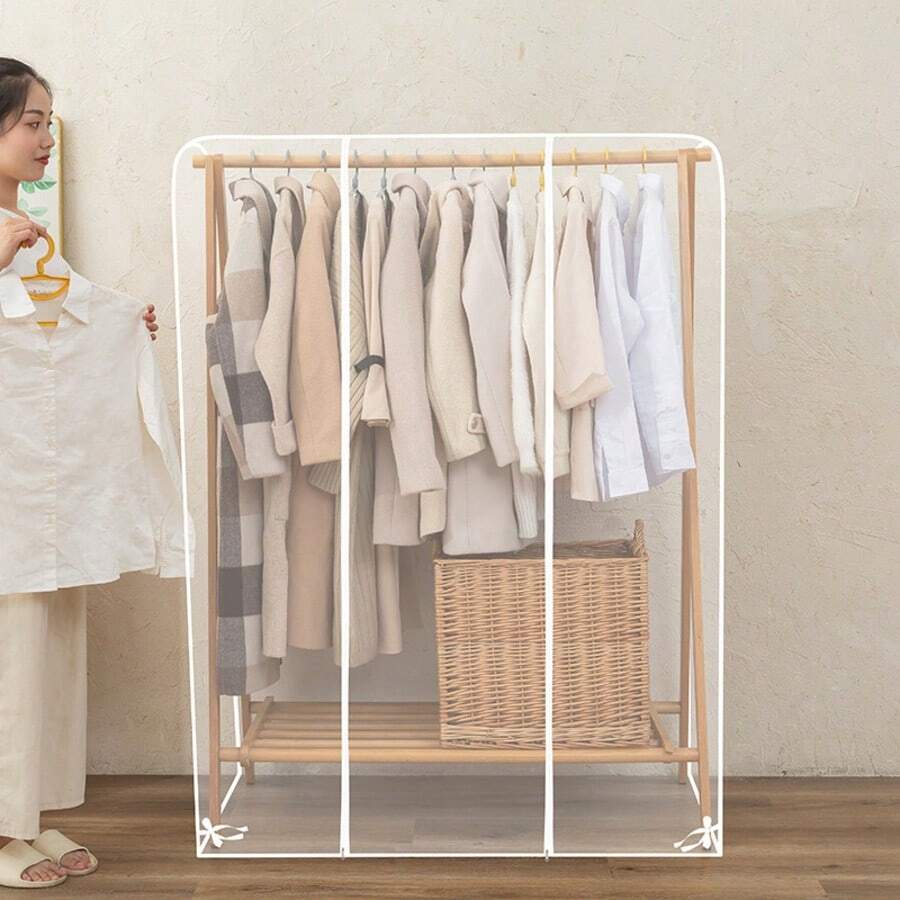 Multi-Size Minimalist Transparent Dust Cover, Dustproof, Waterproof, Moisture-Proof, Spacious Garment Hanging Storage Rack, Zipper Transparent Garment Rack Cover, Suitable For Hanging Clothes, Wardrobe, Living Room, Laundry Room, Balcony, Home Storage And Organization - Multicolor - View 1