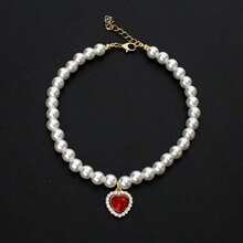 Elegant Luxury Pet Necklace, Faux Pearl Material With Rhinestone Pendant, Adjustable Dog Collar, Suitable For Daily Wear And Parties - Multicolor - View 8