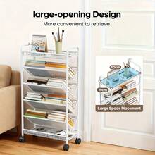 LOVEWE 5-Tier/6-Tier Heavy-Duty Rolling Cart With Lockable Wheels – Metal Shelf For Home, Office, Library – Sturdy Mobile Bookshelf & Organizer Cart, Easy Assembly - Năm lớp màu trắng - Xem 8