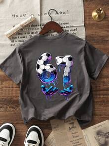 Tween Boys Casual Printed Crew Neck Short Sleeve T-Shirt, Summer Top - Dark Grey - View 3