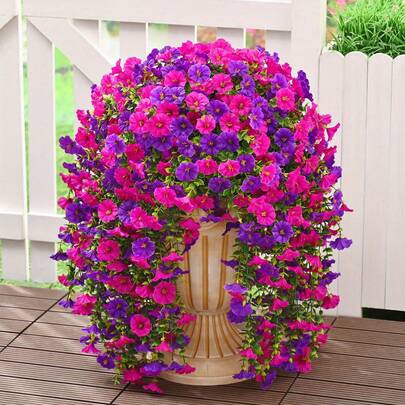2pcs Artificial Hanging Flowers For Outdoors, Spring Fake Faux For Outdoors Lifelike Petunia Flowers Porch Patio Summer Decoration