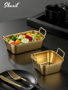 shoxil 1 pieza Bandeja rectangular de acero inoxidable con asas, adecuada para restaurante, sala de estar, cocina, fiesta, Eid - Bandeja (Plata) - Ver 6