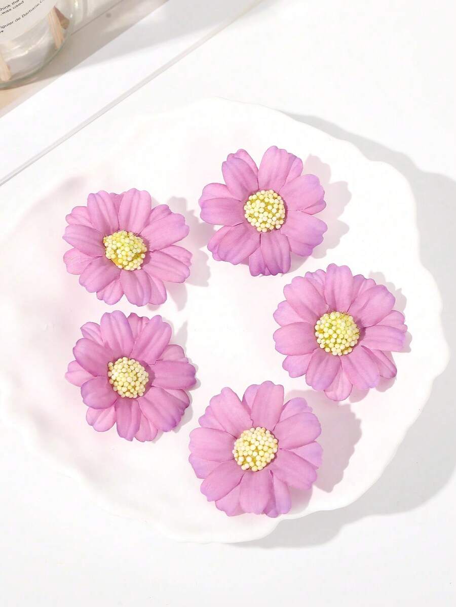 5pcs Realistic Flower Hair Clips, Suitable For Daily Hairstyle Decoration - Mauve Purple - View 1