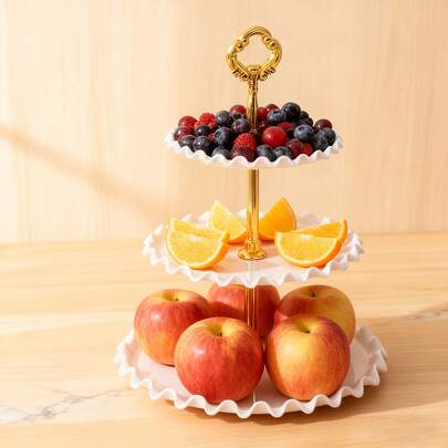 一套三层白色蛋糕架、饼干托盘和纸杯蛋糕塔，适用于婚礼、毕业派对和其他场合/节日/聚会，可用作蛋糕装饰/纸杯蛋糕架/房间装饰/家居装饰/厨房配件/收纳/厨房/婚礼/情人节/复活节