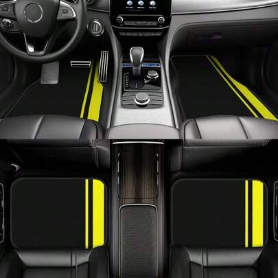 4pcs Car Floor Mats With Stylish Striped Pattern Design, Personalized Graphic, Suitable For Cars, Trucks And SUVs, Easy To Clean, All Season Use, Perfect For Car Enthusiasts Decoration And Gift For Friends And Family