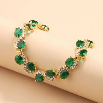 女士奢华复古风时尚首饰，高品质合成锆石链手链，长度可调节，适合情人节、母亲节、生日、婚礼、派对、晚宴等场合。多种颜色可选。