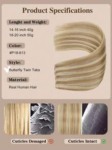 18 Inch Butterfly Mesh Real Human Hair Extensions, Seamless PU Tape-In Hair Extensions, Ash Blonde & Golden Blonde Highlighted Extensions, Genius Mesh Hair Extensions, Micro-Loop Real Hair Extensions - S18/613 - View 4
