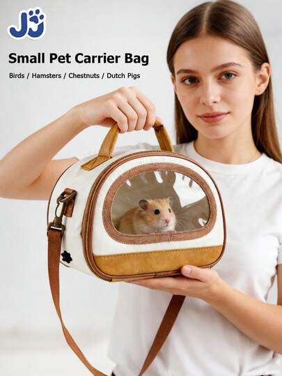 JUJU SHOU New Stylish Pet Carrier - Equipped With Wooden Stick, Tray, Adjustable Shoulder Strap, Zipper Design, Waterproof Material, Transparent Window, And Back Storage Pocket. Convenient For Pet Outdoor Activities, Travel, Hiking, Vet Visits. Suitable For Hamsters, Hedgehogs, Guinea Pigs, Birds. Ideal Holiday Gift.