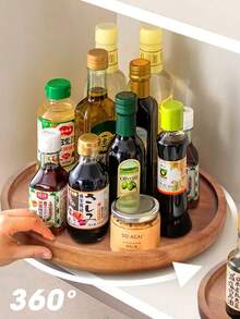 360° Rotating Condiment Rack, Multifunctional Turntable (Without Lid), Kitchen Countertop Spice Jar, Sauce Vinegar Storage Organizer, Fruit Plate - Camel - View 10