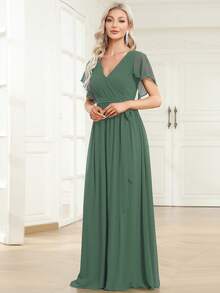 EVERPRETTY Đầm phù dâu bằng chiffon màu xanh lá cây, cổ chữ V, tay bồng, thanh lịch, thích hợp cho đám cưới mùa hè, dự tiệc, đi nghỉ mát, dành cho nữ. - Màu xanh Ô liu - Xem 4