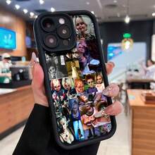 y : collage de personajes de películas de terror. Esta elegante funda para teléfono es compatible con Samsung, Apple, OPPO, , etc. Fabricada en TPU flexible, resistente a golpes y arañazos, ofrece una excelente protección contra caídas y un agarre cómodo. Es un regalo ideal para familiares, amigos y seres queridos, y una opción perfecta para festivales, San Valentín, artículos de , fundas para hombre, celulares y accesorios. - Negro - Ver 3