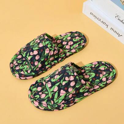 Soft Indoor Slippers, Non-Slip Quiet Fabric Slippers, Cute Printed Cotton Slippers, Lightweight Bedroom Slippers For Women