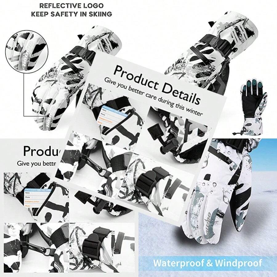 Guantes de esquí impermeables guantes de nieve de 34 °C guantes de invierno para clima frío guantes de snowboard cálidos para hombres y mujeres - Blanco - Ver 1