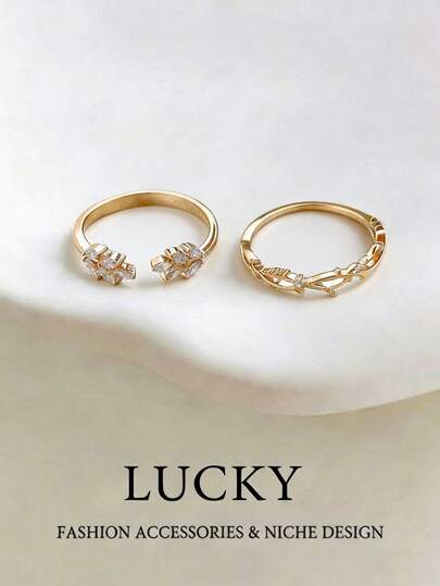 2 szt. Modnych, luksusowych, eleganckich i uniwersalnych pierścionków, odpowiednich dla nastoletnich dziewcząt do noszenia na co dzień i na festiwalach