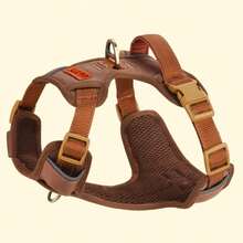 重型战术犬用胸背带套装，适用于大型犬，可调节防拉扯宠物胸带，反光训练易控犬用背心 - 棕色 - 查看 12