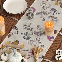 1pc Hummingbird & Floral Autumn Table Runner, Suitable For Summer Thanksgiving Kitchen Dining Table Home Party Decor, Size 33x183cm - Off White - View 5