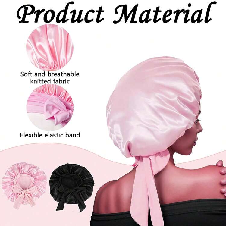 Awegeo 1pc Women's Solid Color Satin Ribbon Tie Bonnet, Fashionable Sleeping Cap, Comfortable, Breathable, And Non-Slip For Home And Daily Wear, Suitable For Hair Styling And Hair Care Hair Sleep Cap Sleep Bonnet