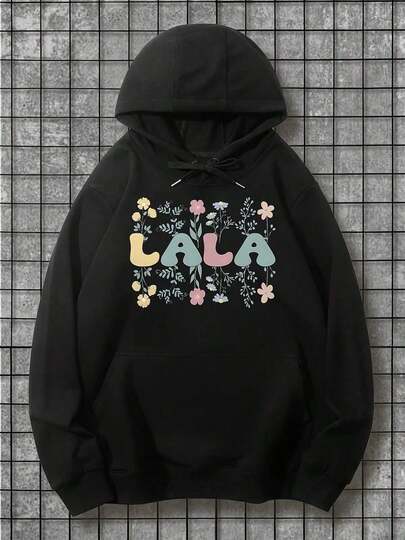 Compatible con sudadera ah capucha unisexo Genial Lala Negro es algodón grueso el 220 gramos - Sudadera gráfico estilo el calle con máscara facial Lala et motivo floral parada de descanso con $poche Antes, Adecuado auxiliar Hombres et auxiliar Mujeres tirar Informal invierno para le cadera hop